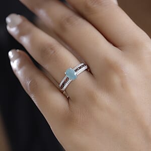 D'Joy Grandidierite, Brown and White Zircon 1.15 ctw Ring in Rhodium Over Sterling Silver (Size 7.0)