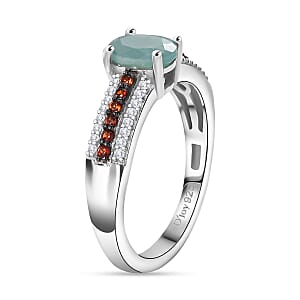 D'Joy Grandidierite, Brown and White Zircon 1.15 ctw Ring in Rhodium Over Sterling Silver (Size 7.0)