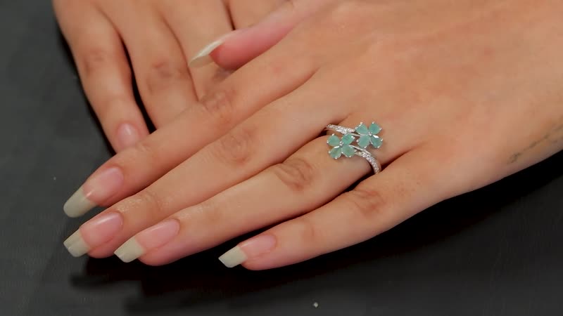 Grandidierite, White Zircon Bypass Floral Ring in Rhodium Over Sterling Silver (Size 6.0) 1.50 Carat Total Weight