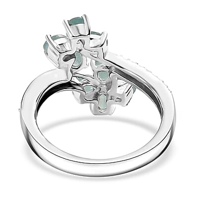 Grandidierite and White Zircon 1.50 ctw Bypass Floral Ring in Rhodium Over Sterling Silver (Size 10.0)