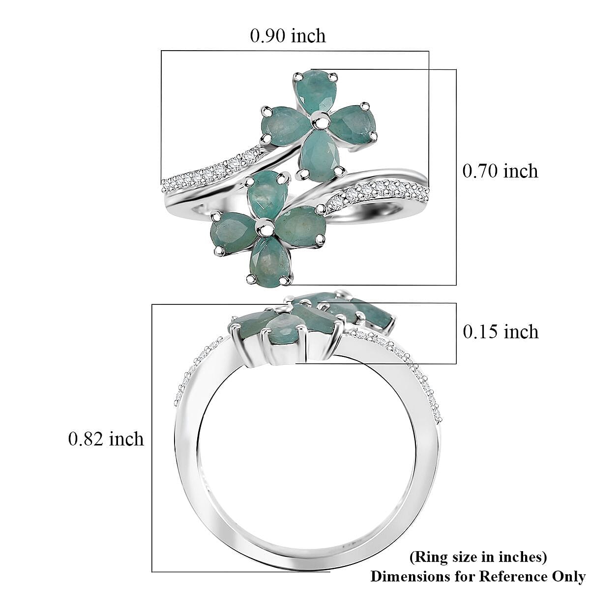 Grandidierite and White Zircon 1.50 ctw Bypass Floral Ring in Rhodium Over Sterling Silver (Size 10.0)