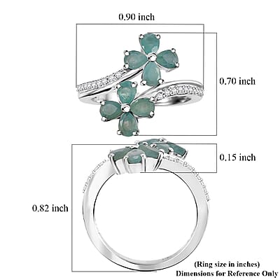 Grandidierite and White Zircon 1.50 ctw Bypass Floral Ring in Rhodium Over Sterling Silver (Size 10.0)