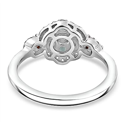 Grandidierite, Brown and White Zircon 0.90 ctw Ocean Blossom Ring in Rhodium Over Sterling Silver (Size 10.0)