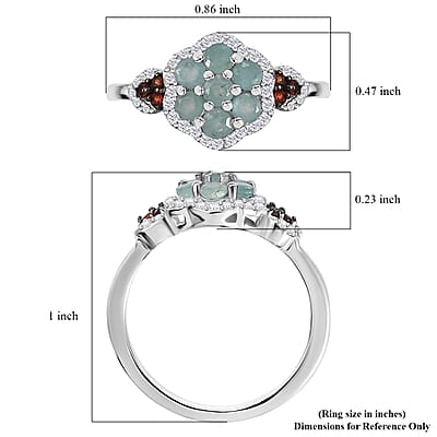 Grandidierite, Brown and White Zircon 0.90 ctw Ocean Blossom Ring in Rhodium Over Sterling Silver (Size 10.0)