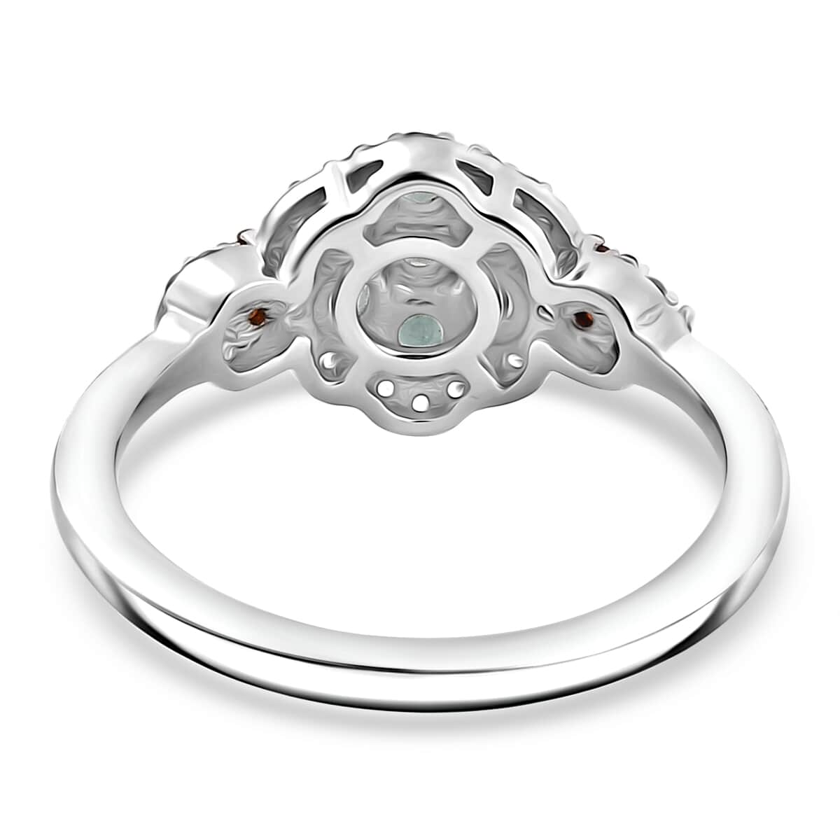 Grandidierite, Brown and White Zircon 0.90 ctw Ocean Blossom Ring in Rhodium Over Sterling Silver (Size 7.0) image number 4