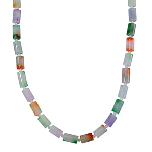 Multi Color Jade 690.00 ctw Carved Beaded Necklace in 14K YG Over Sterling Silver 20 Inches 