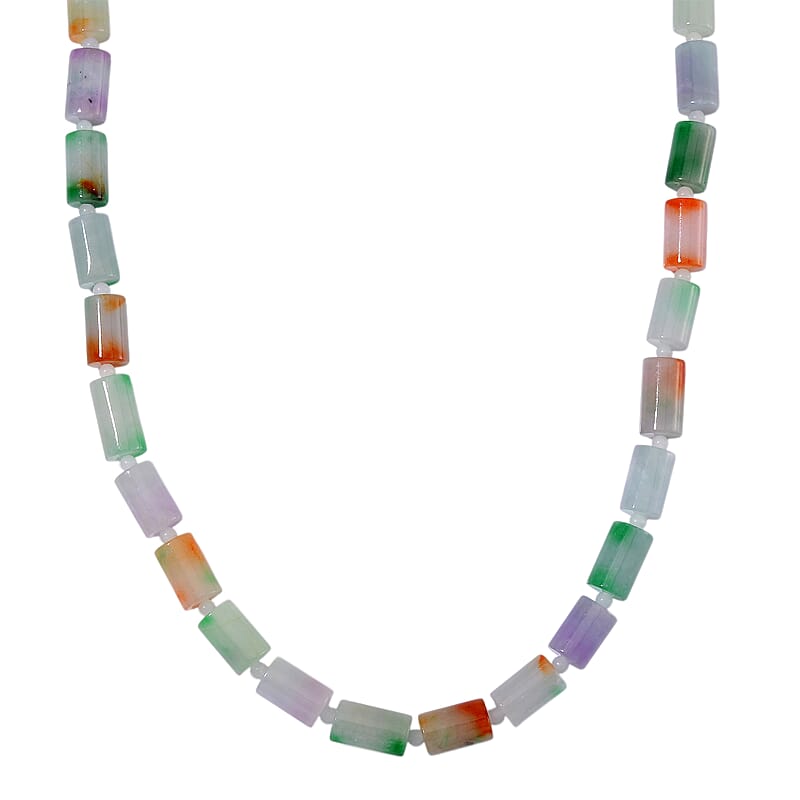 Multi Color Jade 690.00 ctw Carved Beaded Necklace in 14K YG Over Sterling Silver 20 Inches