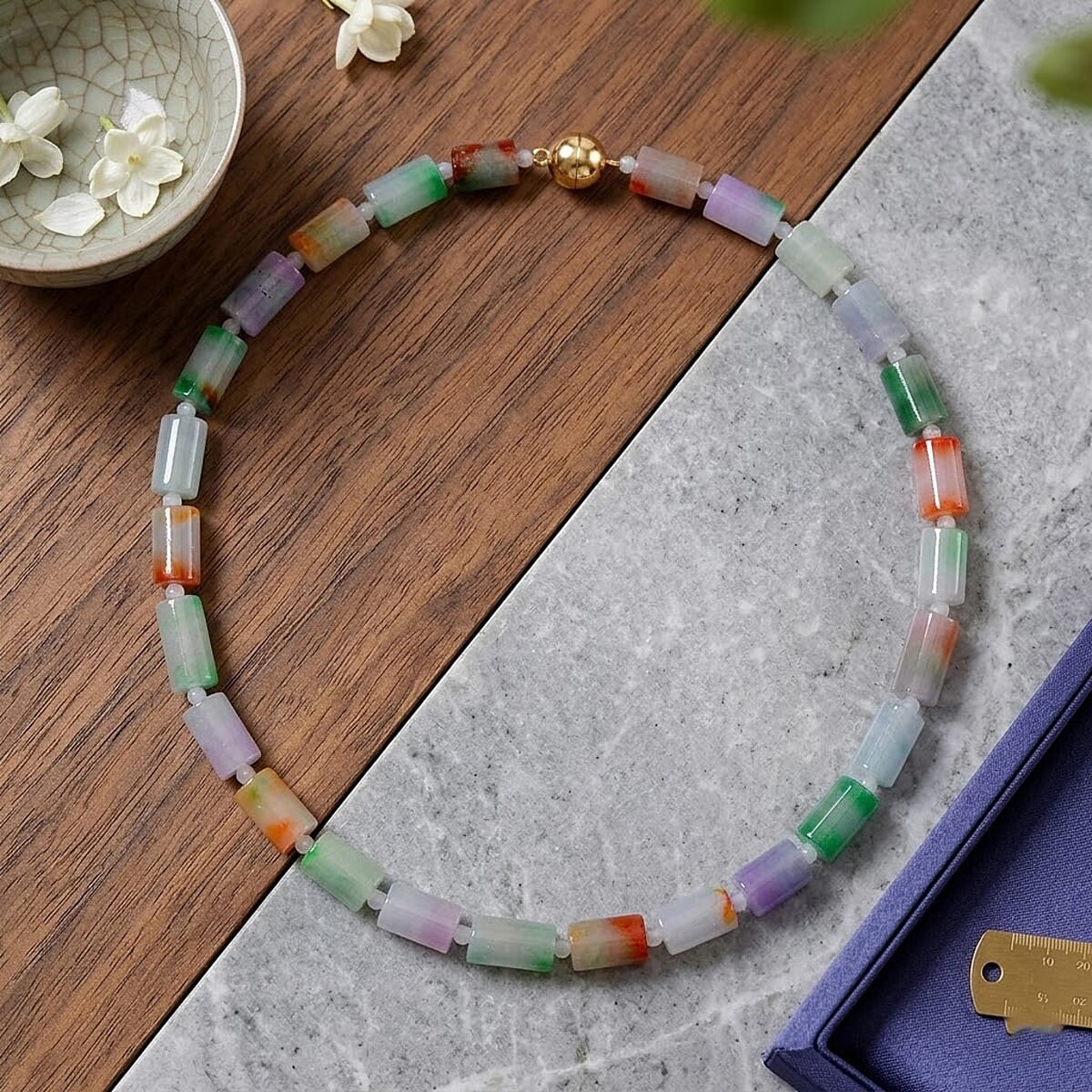 Multi Color Jade 690.00 ctw Carved Beaded Necklace in 14K YG Over Sterling Silver 20 Inches  image number 1