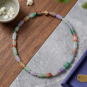 Multi Color Jade 690.00 ctw Carved Beaded Necklace in 14K YG Over Sterling Silver 20 Inches 