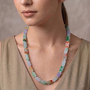 Multi Color Jade 690.00 ctw Carved Beaded Necklace in 14K YG Over Sterling Silver 20 Inches 