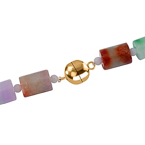 Multi Color Jade 690.00 ctw Carved Beaded Necklace in 14K YG Over Sterling Silver 20 Inches 