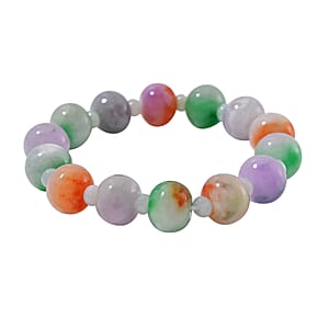 Multi Color Jade 300.00 ctw Carved Beaded Stretch Bracelet (6.5-7In)