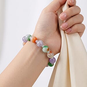 Multi Color Jade 300.00 ctw Carved Beaded Stretch Bracelet (6.5-7In)