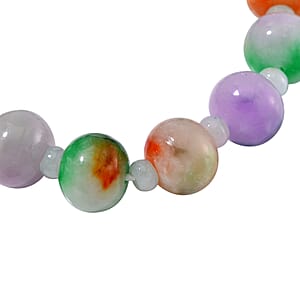 Multi Color Jade 300.00 ctw Carved Beaded Stretch Bracelet (6.5-7In)