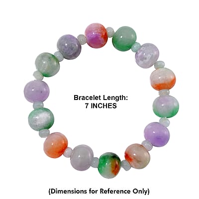 Multi Color Jade 300.00 ctw Carved Beaded Stretch Bracelet (6.5-7In)