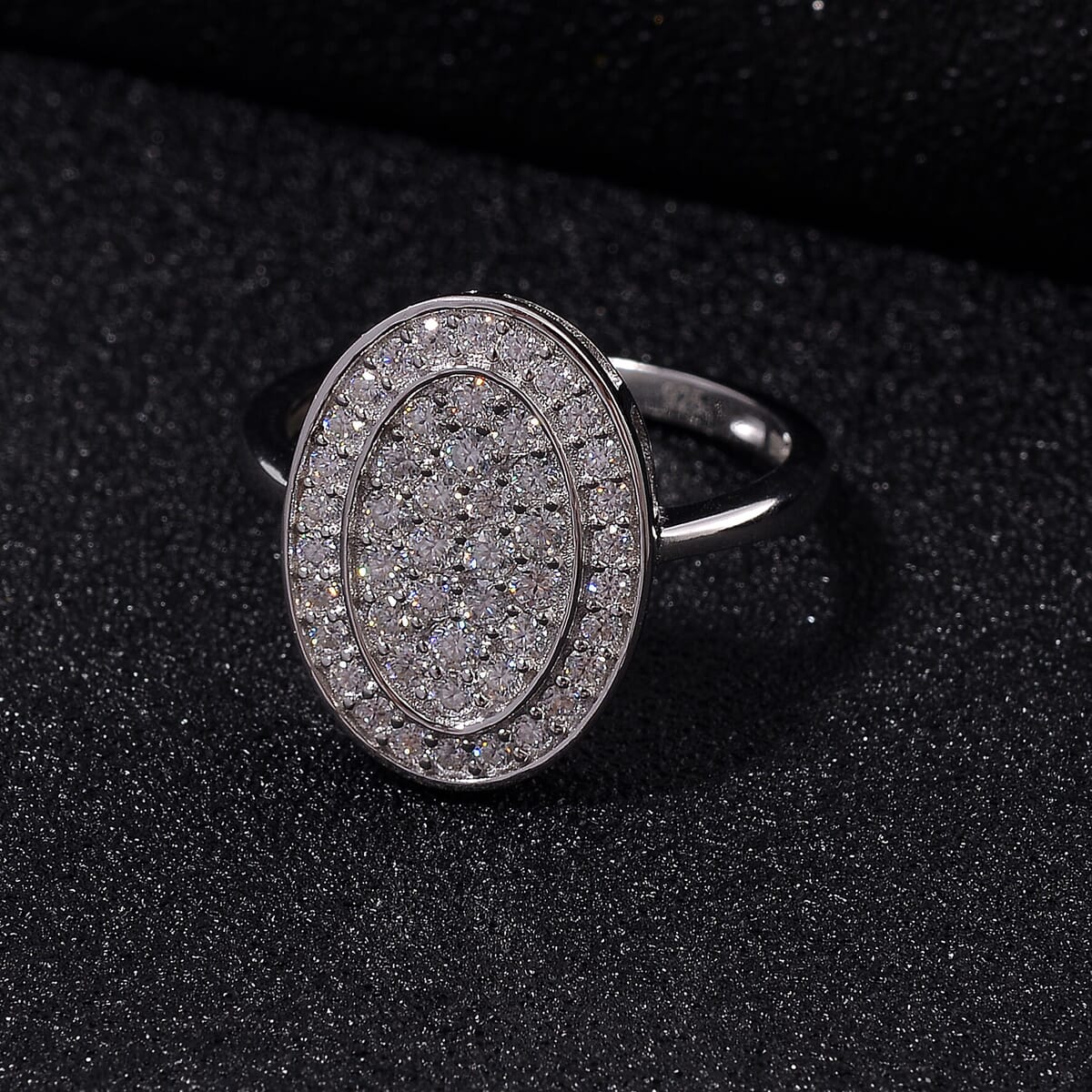Moissanite 0.70 ctw Cluster Ring in Rhodium Over Sterling Silver (Size 8.0) image number 1