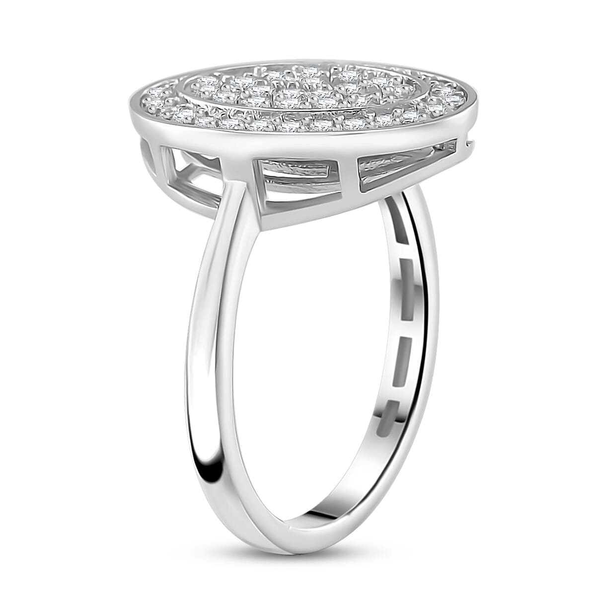 Moissanite 0.70 ctw Cluster Ring in Rhodium Over Sterling Silver (Size 8.0) image number 3