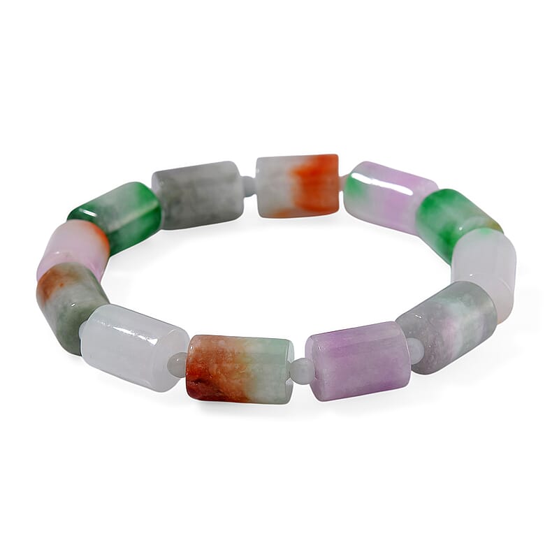 Multi Color Jade 200.00 ctw Beaded Stretch Bracelet (6.5-7In)