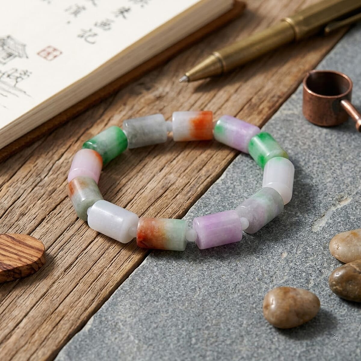 Multi Color Jade 200.00 ctw Beaded Stretch Bracelet (6.5-7In) image number 1