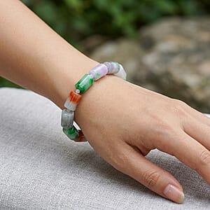 Multi Color Jade 200.00 ctw Beaded Stretch Bracelet (6.5-7In)