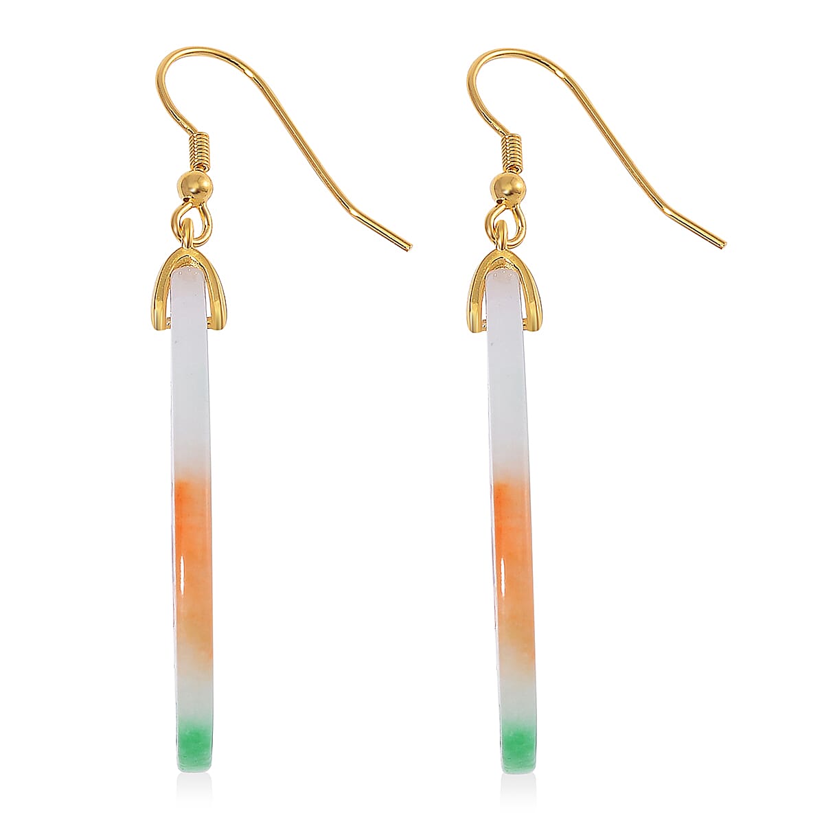 Multi Color Jade (D) Carved 40.00 ctw Drop Earrings in 14K Yellow Gold Over Sterling Silver