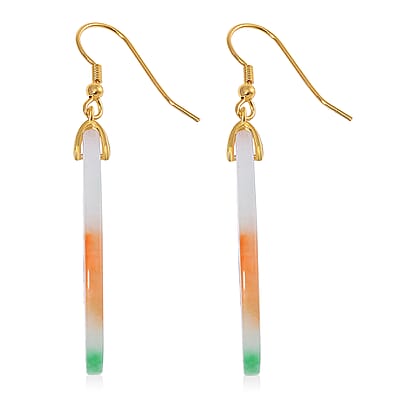 Multi Color Jade (D) Carved 40.00 ctw Drop Earrings in 14K Yellow Gold Over Sterling Silver
