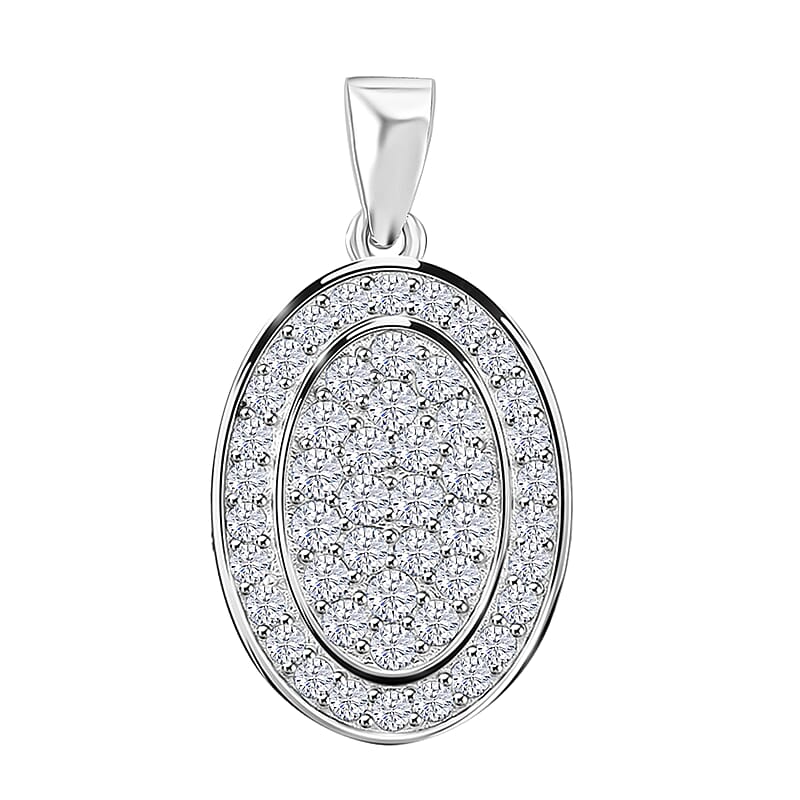 Moissanite 0.70 ctw Cluster Pendant without Chain in Rhodium Over Sterling Silver