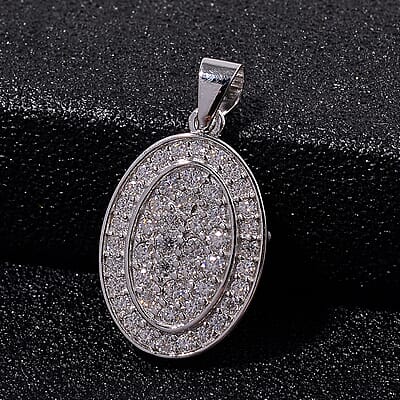 Moissanite 0.70 ctw Cluster Pendant without Chain in Rhodium Over Sterling Silver