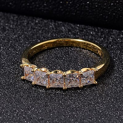 Moissanite 1.25 ctw 5 Stone Band Ring in 18K Vermeil Yellow Gold Over Sterling Silver (Size 10.0)