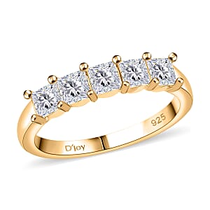Moissanite 1.25 ctw 5 Stone Band Ring in 18K Vermeil Yellow Gold Over Sterling Silver (Size 8.0)