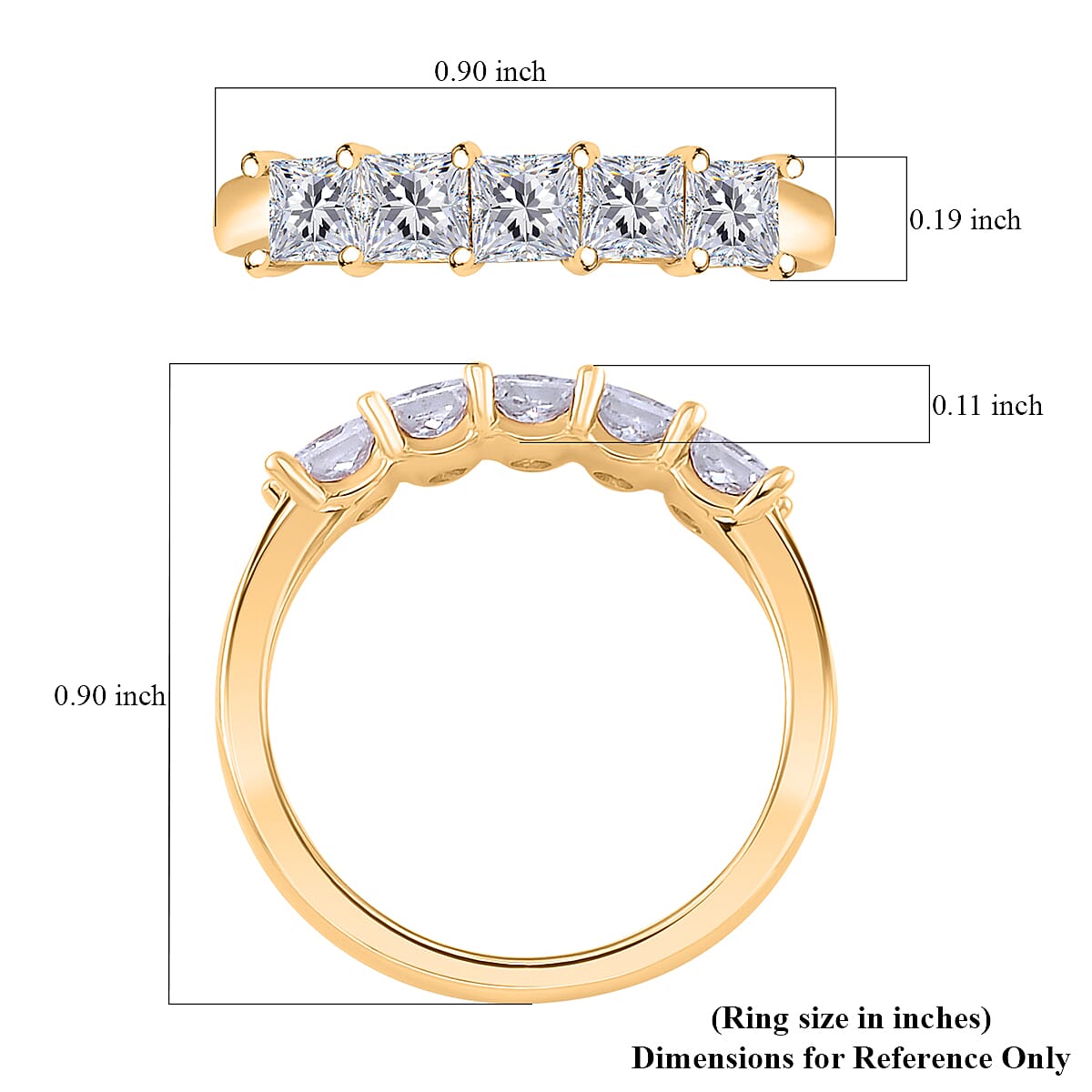 Moissanite 1.25 ctw 5 Stone Band Ring in 18K Vermeil Yellow Gold Over Sterling Silver (Size 9.0) image number 5