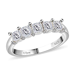 Moissanite 1.25 ctw 5 Stone Band Ring in Rhodium Over Sterling Silver (Size 10.0)