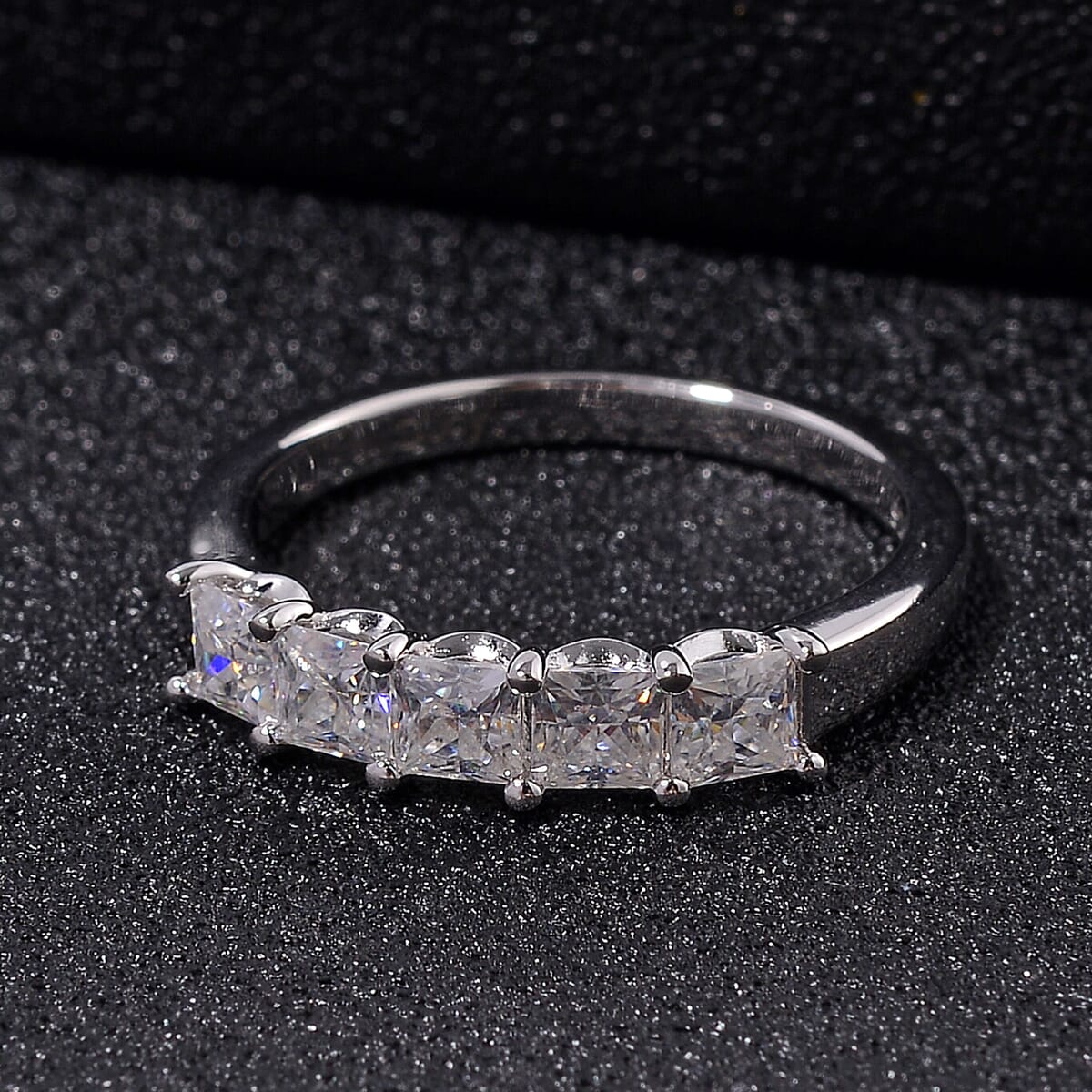 Moissanite 1.25 ctw 5 Stone Band Ring in Rhodium Over Sterling Silver (Size 10.0) image number 1
