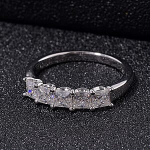 Moissanite 1.25 ctw 5 Stone Band Ring in Rhodium Over Sterling Silver (Size 10.0)