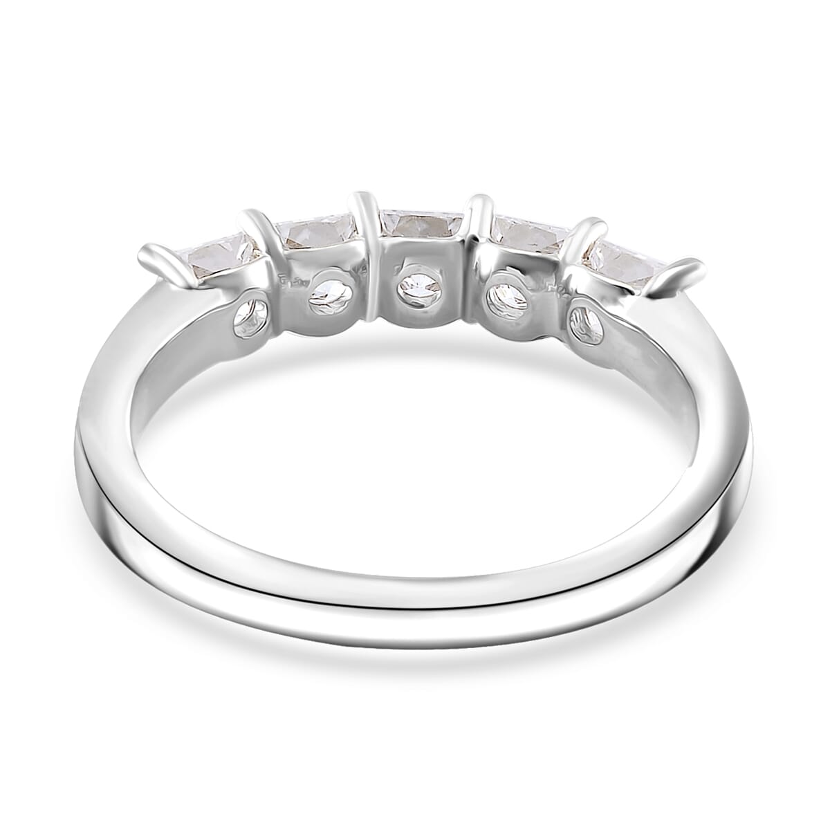 Moissanite 1.25 ctw 5 Stone Band Ring in Rhodium Over Sterling Silver (Size 10.0) image number 4