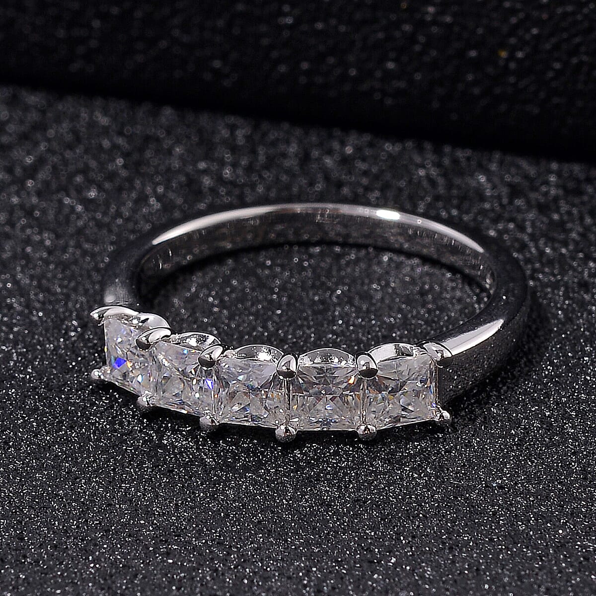 Moissanite 1.25 ctw 5 Stone Band Ring in Rhodium Over Sterling Silver (Size 7.0) image number 1