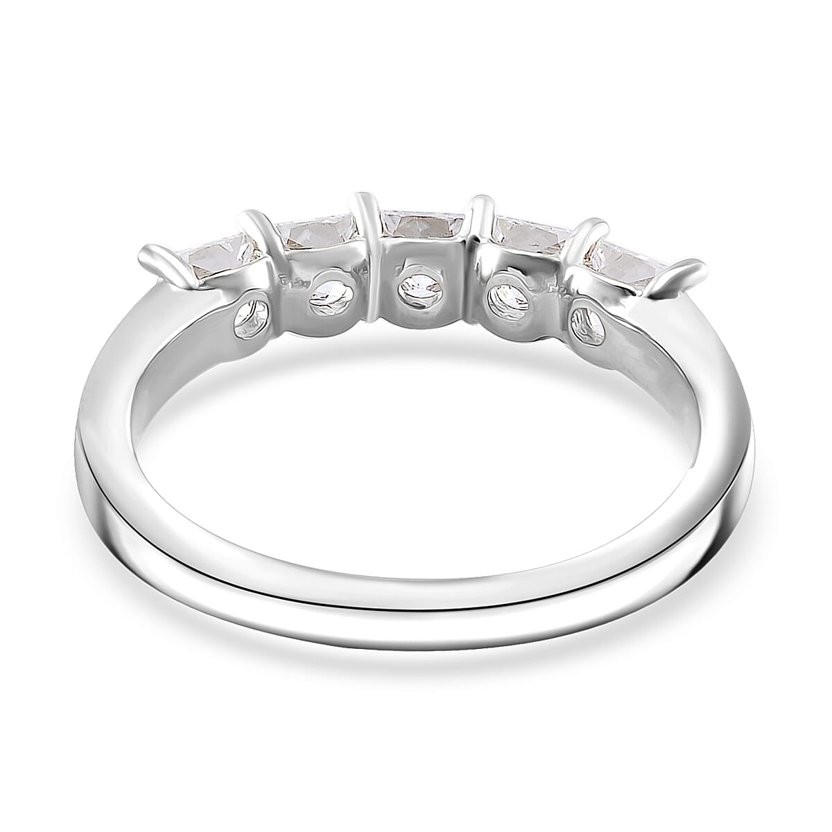 Moissanite 1.25 ctw 5 Stone Band Ring in Rhodium Over Sterling Silver (Size 7.0) image number 4
