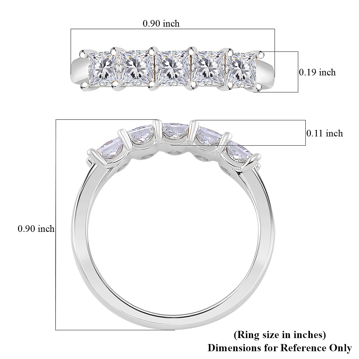 Moissanite 1.25 ctw 5 Stone Band Ring in Rhodium Over Sterling Silver (Size 7.0) image number 5