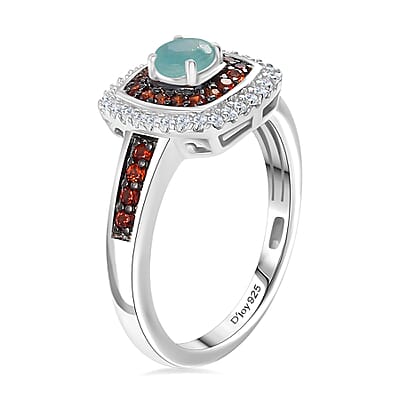Grandidierite, Brown and White Zircon 1.00 ctw Double Halo Ring in Rhodium Over Sterling Silver (Size 10.0)