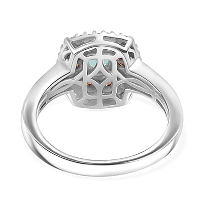 Grandidierite, Brown and White Zircon 1.00 ctw Double Halo Ring in Rhodium Over Sterling Silver (Size 10.0)
