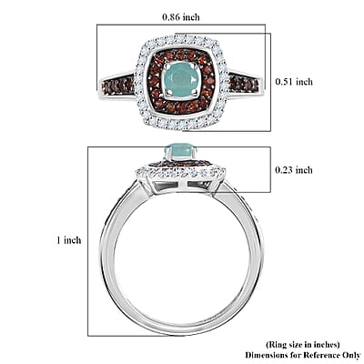 Grandidierite, Brown and White Zircon 1.00 ctw Double Halo Ring in Rhodium Over Sterling Silver (Size 10.0)