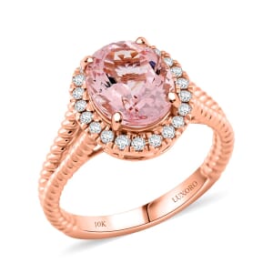 Certified & Appraised Luxoro AAA Pink Morganite and G-H I2 Diamond 2.75 ctw Split Shank Halo Ring in 10K Rose Gold (Size 10.0)