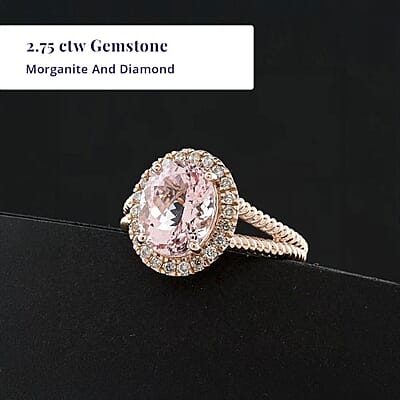 Certified & Appraised Luxoro 10K Rose Gold AAA Madagascar Pink Morganite, Diamond (G-H, I2) (0.29 cts) Split Shank Halo Ring (Size 12.0) 2.75 ctw