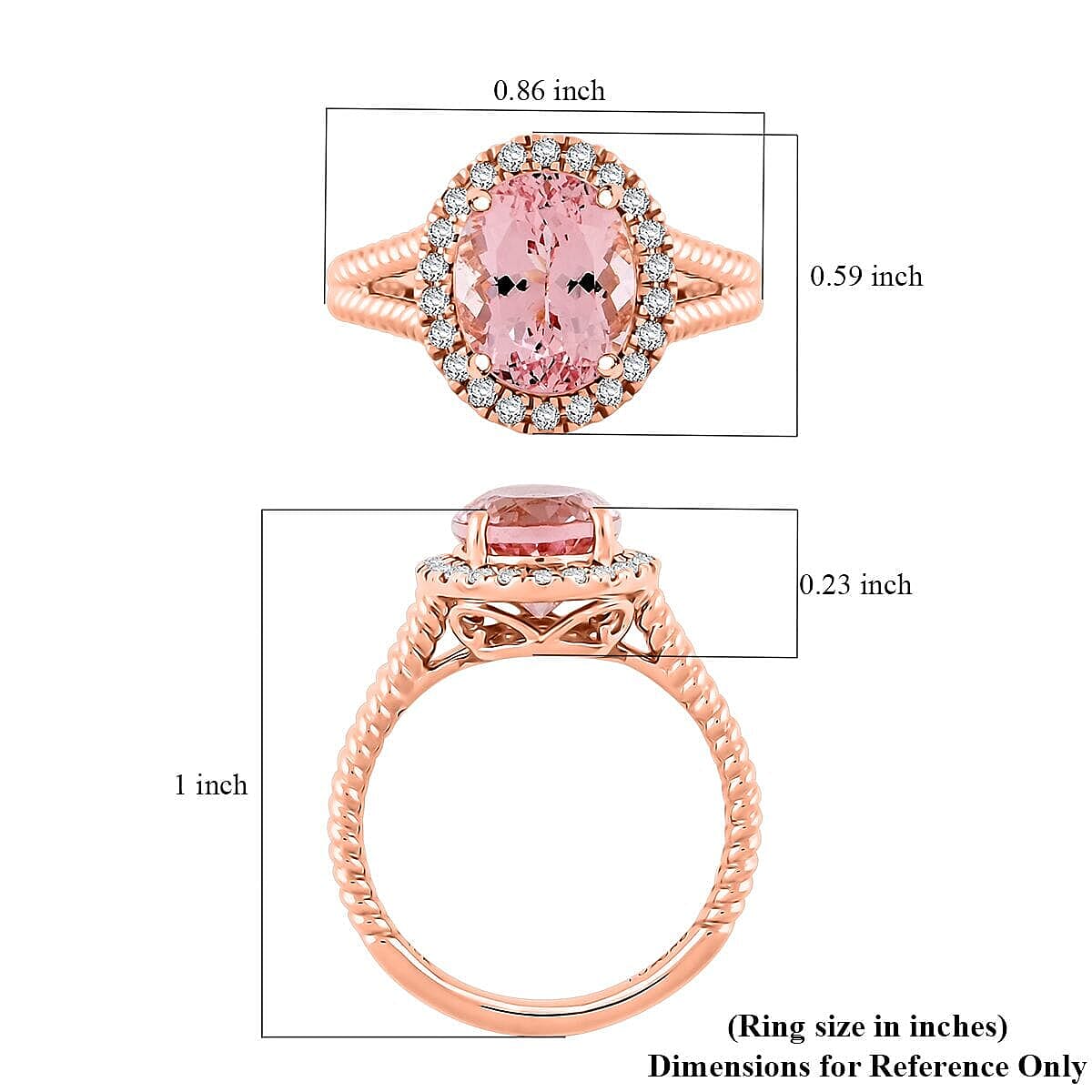 Certified & Appraised Luxoro 10K Rose Gold AAA Madagascar Pink Morganite, Diamond (G-H, I2) (0.29 cts) Split Shank Halo Ring (Size 5.0) 2.75 ctw image number 5