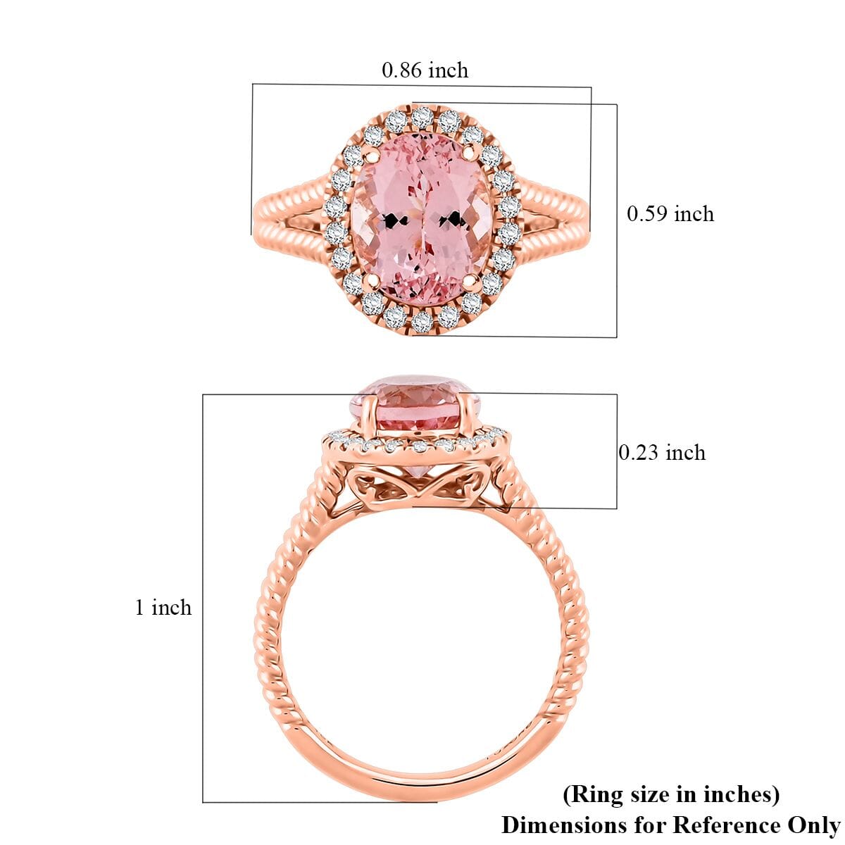 Certified & Appraised Luxoro AAA Pink Morganite and G-H I2 Diamond 2.75 ctw Split Shank Halo Ring in 10K Rose Gold (Size 7.0) image number 5