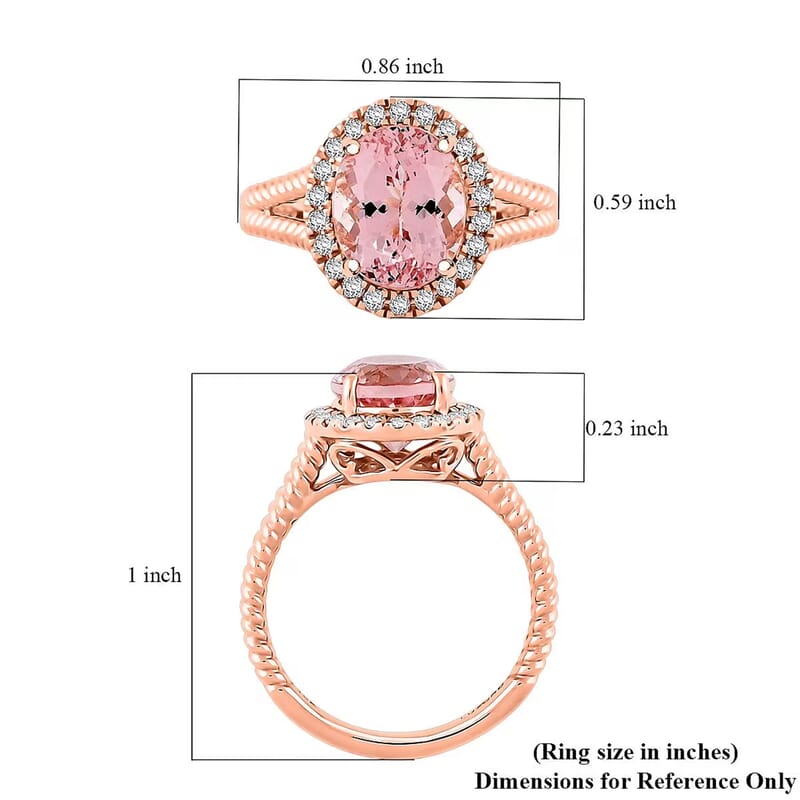 Certified & Appraised Luxoro 10K Rose Gold AAA Madagascar Pink Morganite, Diamond (G-H, I2) (0.29 cts) Split Shank Halo Ring (Size 8.5) 2.75 ctw