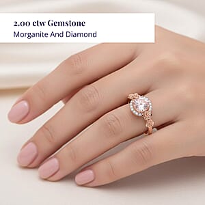 Certified & Appraised Luxoro AAA Pink Morganite and G-H I2 Diamond 2.75 ctw Split Shank Halo Ring in 10K Rose Gold (Size 9.0)