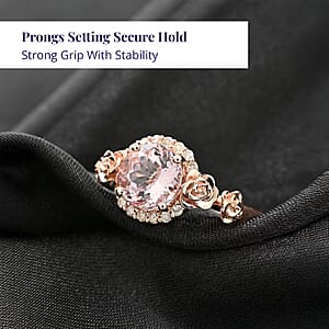 Certified & Appraised Luxoro 10K Rose Gold AAA Madagascar Pink Morganite, Diamond (G-H, I2) (0.29 cts) Split Shank Halo Ring (Size 9.5) 2.75 ctw