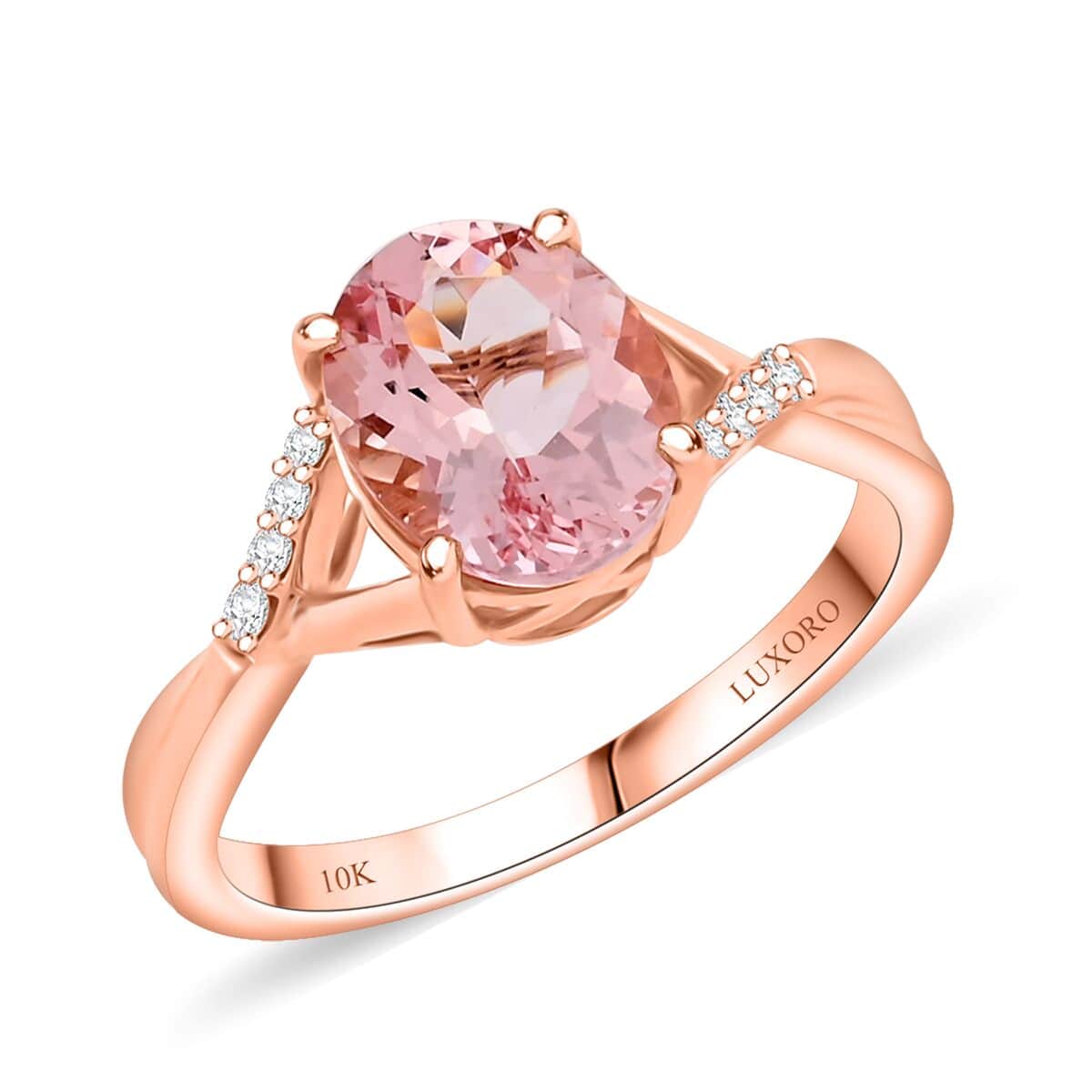 Certified & Appraised Luxoro AAA Pink Morganite and G-H I2 Diamond 3.50 ctw Ring in 10K Rose Gold (Size 10.0) image number 0