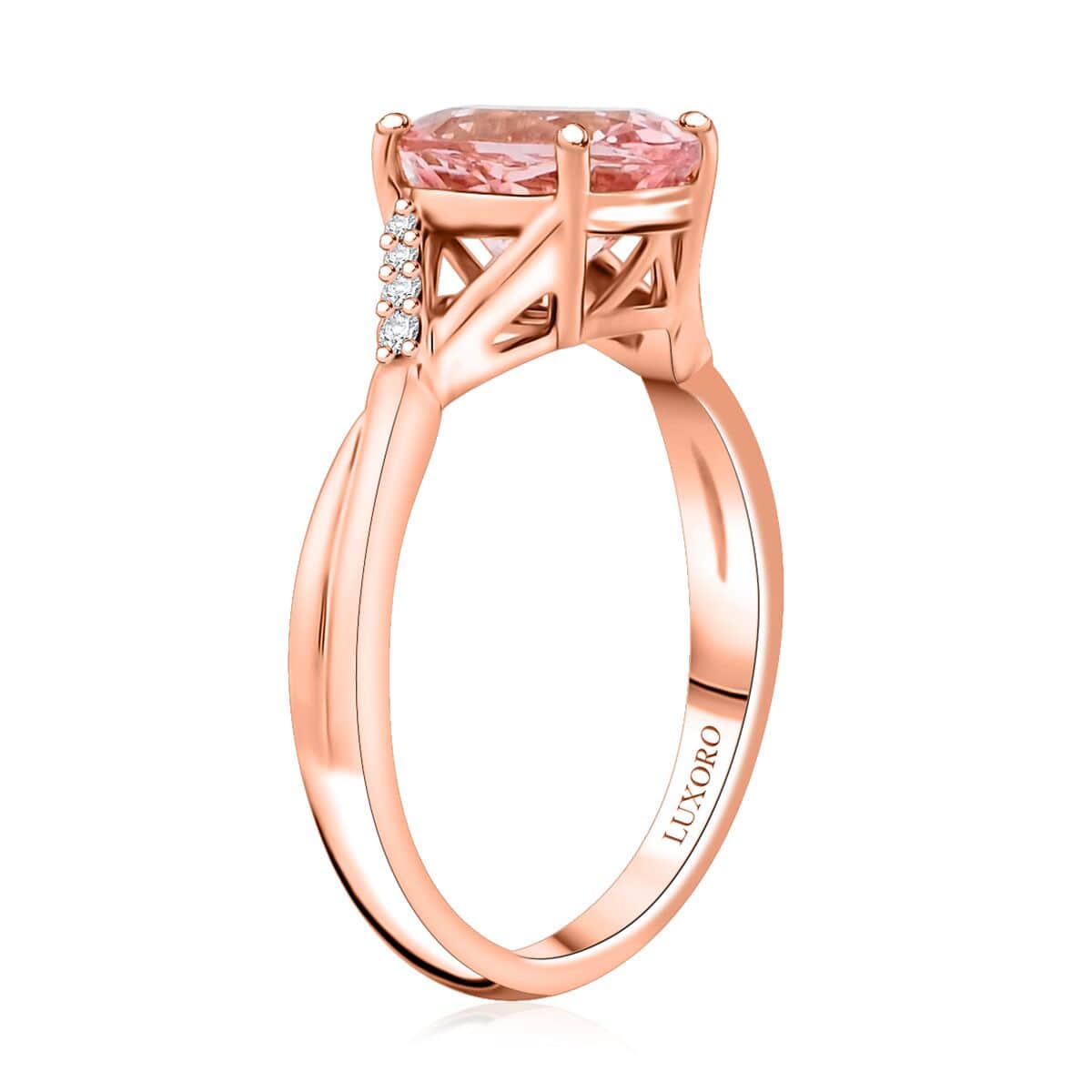 Certified & Appraised Luxoro AAA Pink Morganite and G-H I2 Diamond 3.50 ctw Ring in 10K Rose Gold (Size 10.0) image number 3